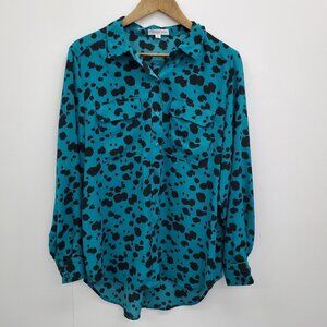 Ophelia Roe Womens Button Down Long Sleeve Animal Print Shirt Top Blouse Size L